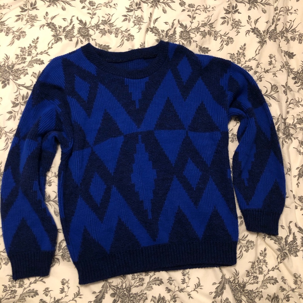 Retro Blue Patterned Sweater